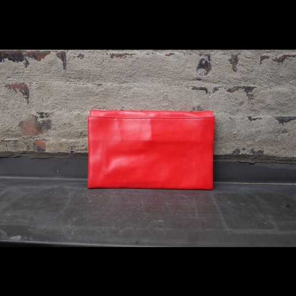 VTG 80s Red Convertible Shoulder Hand Bag Clutch Purse Built-in Compact Mirror - Picture 13 of 16
