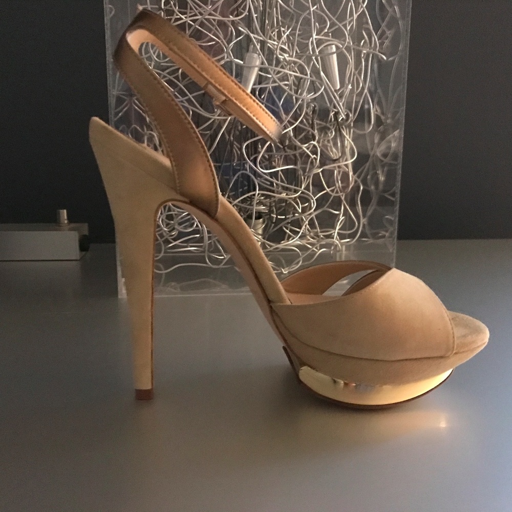 NEW-Gold/beige suede strappy sandals