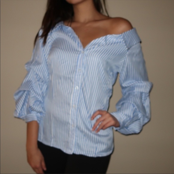 💕Brynn💕 Striped off the Shoulder Button Down Top - Picture 2 of 2
