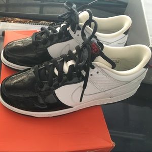 Black patent and white leather Nike Dunks