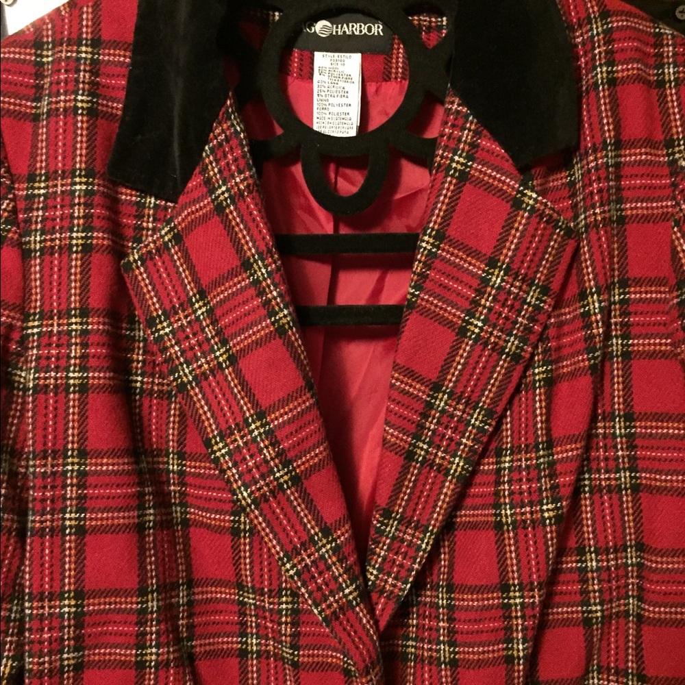 Plaid Jacket with Velvet Collar