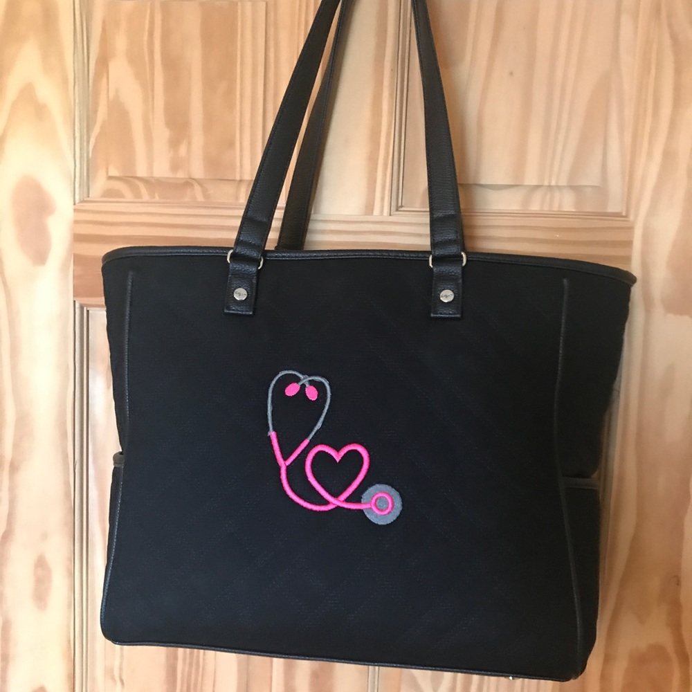 Black quilted plaid Thirty one Cindy tote