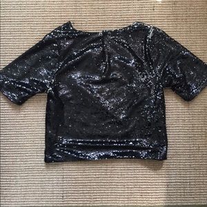 Topshop Black Sequin Cropped Top Sz 4
