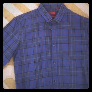 Hugo Boss slim blue plaid shirt