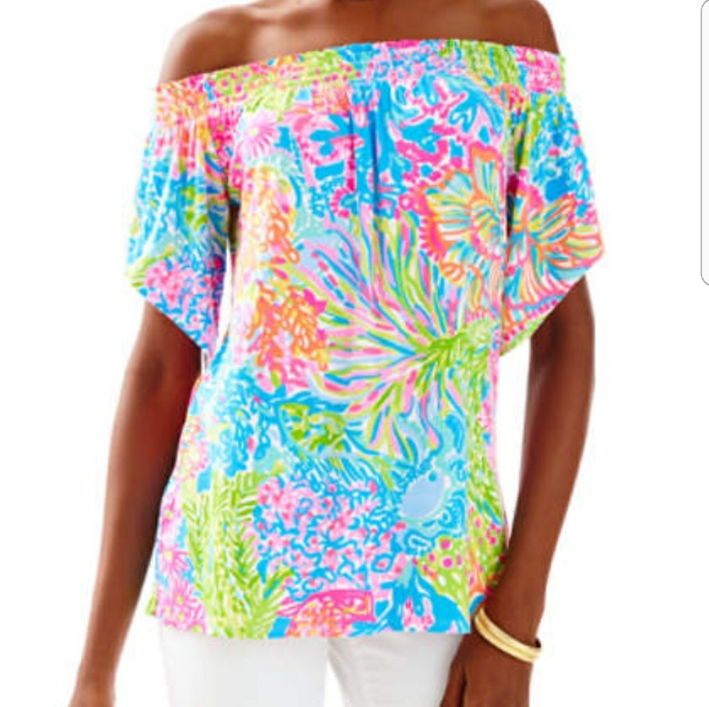 Lilly Pulitzer Lovers Coral off shoulder top