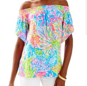 Lilly Pulitzer Lovers Coral off shoulder top