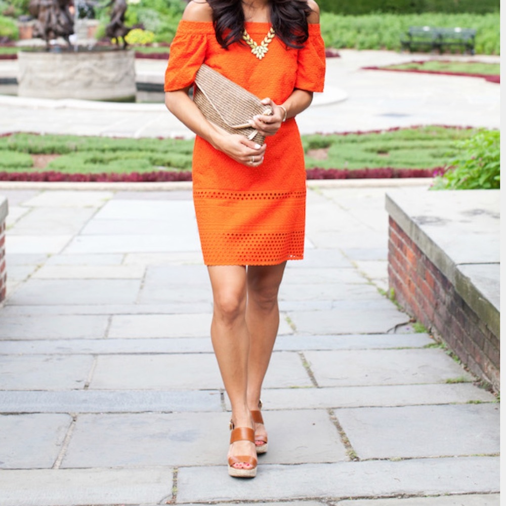 Orange Lace off the shoulder Topshop dress