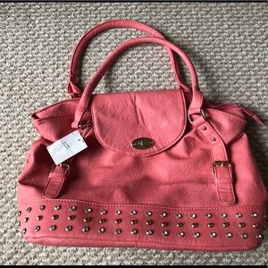 Tangerine Leather handbag with studs. Never used