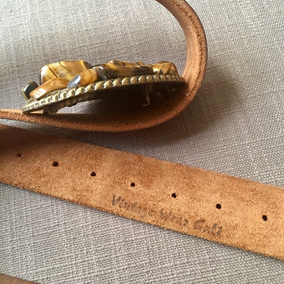 Vintage Wear Leather Belt with Tigereye Buckle