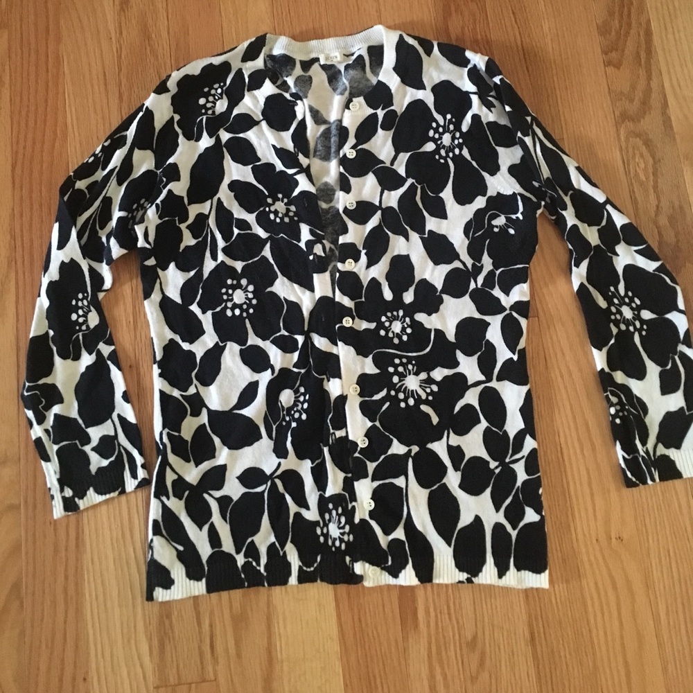 J Crew Black & White 3/4 Sleeve Cardigan