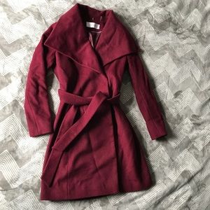 Tahari Maroon Wool Wrap Coat