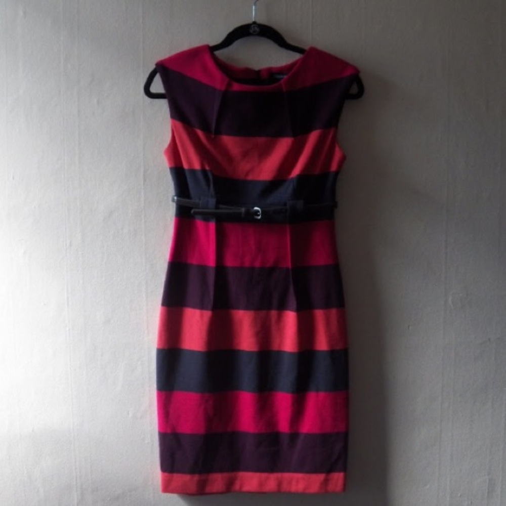  Ellen Tracy Striped Sheath Dress (w/ belt!)