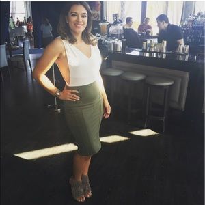 Stretchy olive green pencil skirt