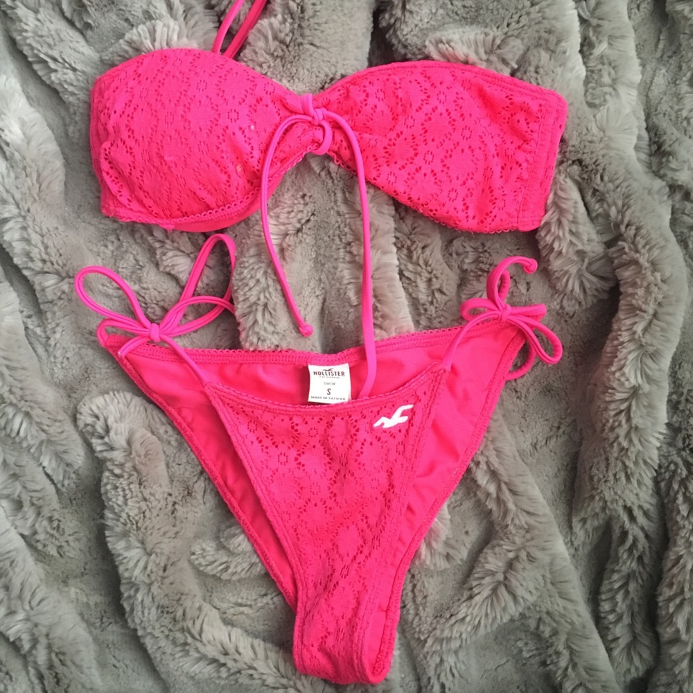 Hollister hot pink adjustable bikini top & bottom