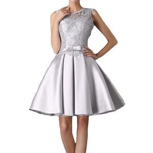 Silver Lace Homecoming Bridesmaid Dress Small