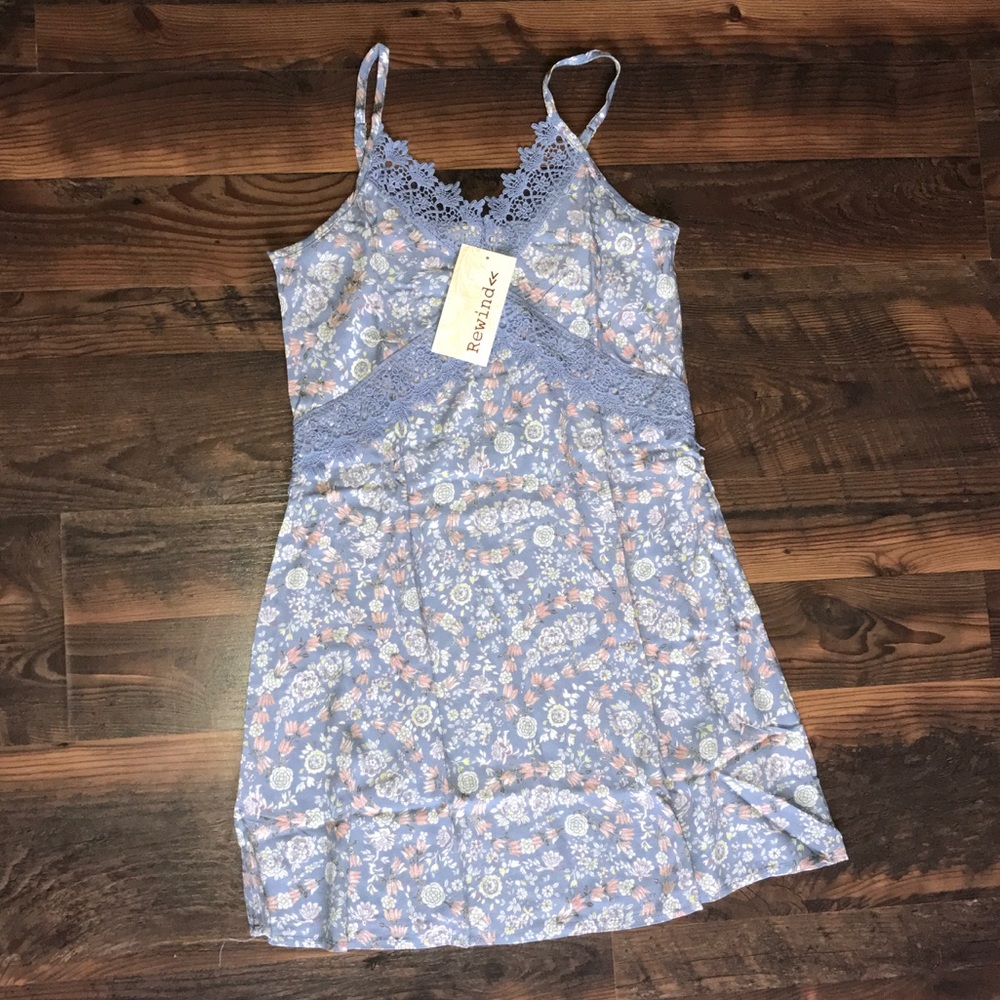 NWT Blue Floral Print Slip Dress