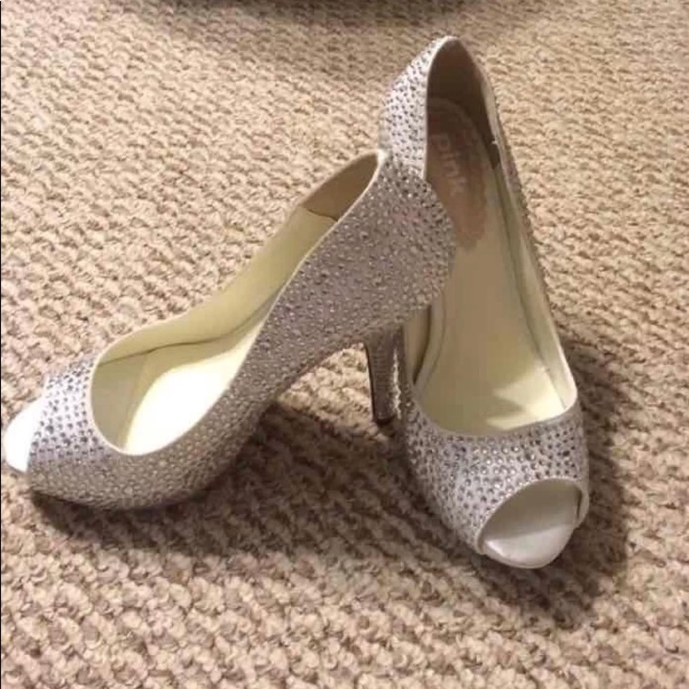 Rhinestone peep toe stilettos