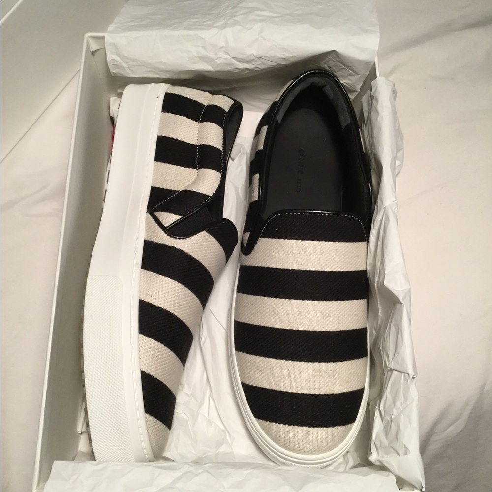 CÉLINE Black/White Striped Textile Skates Size 39