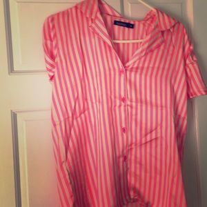 Boohoo pink striped shirt pajama set