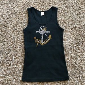 Black tank top with an Anchor on it with gems