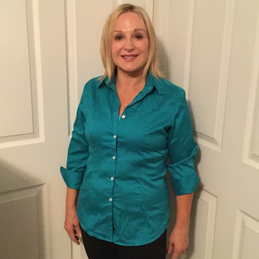 Teal cotton and spandex blouse