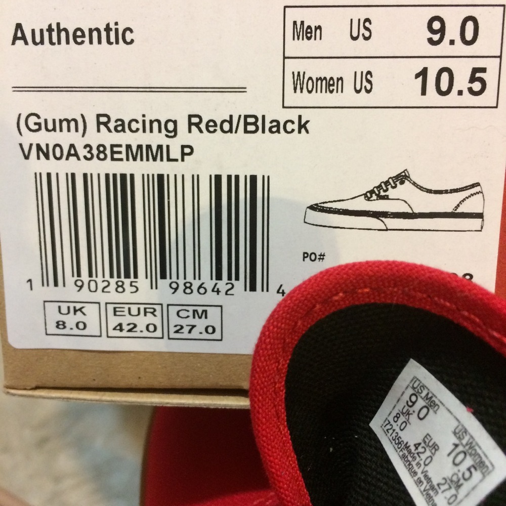 Lowest! New! Vans Authentic Gumsole Racing Red - Picture 5 of 6