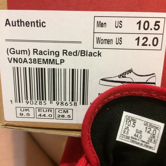 Lowest! New! Vans Authentic Gumsole Racing Red - Picture 6 of 6