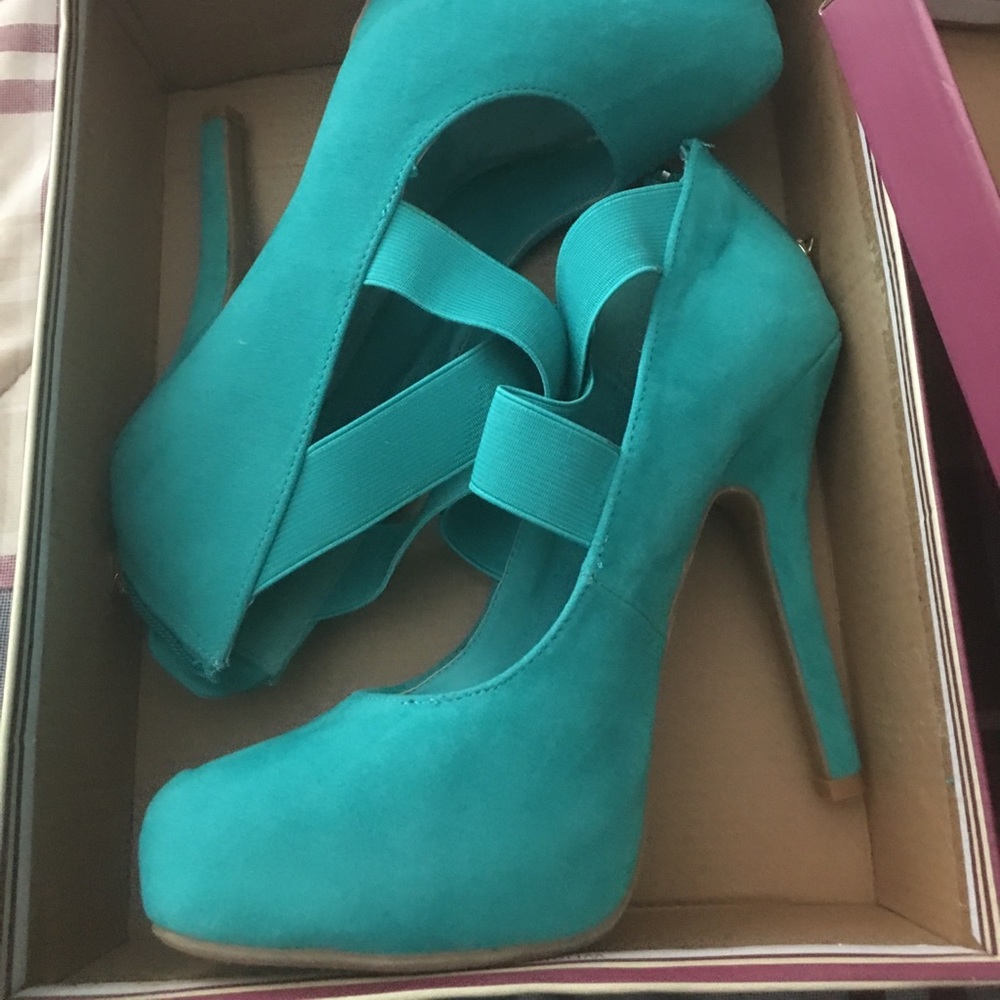 Teal bamboo heels