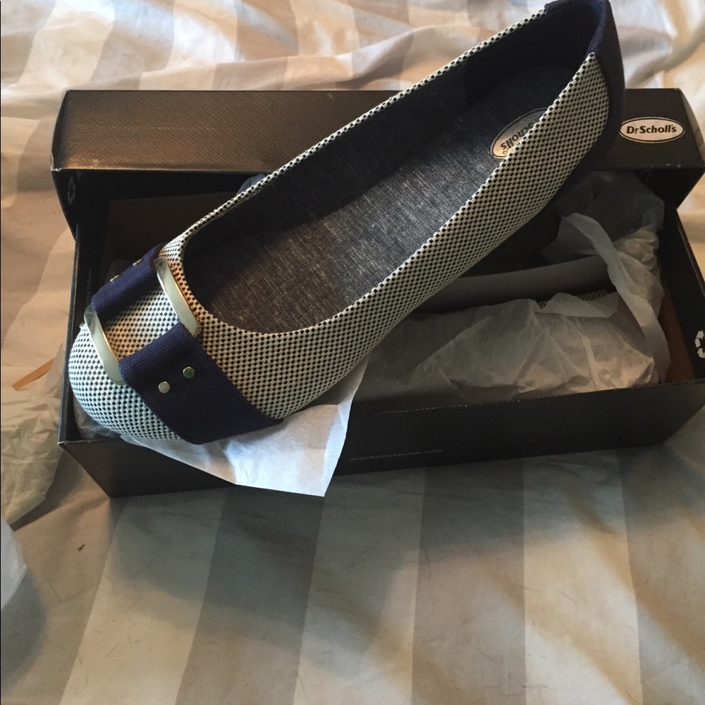 Navy and white flats.