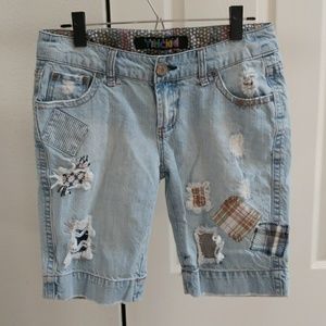 Something Trickie distressed denim Bermuda shorts