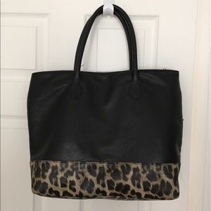 Large black/leopard tote bag