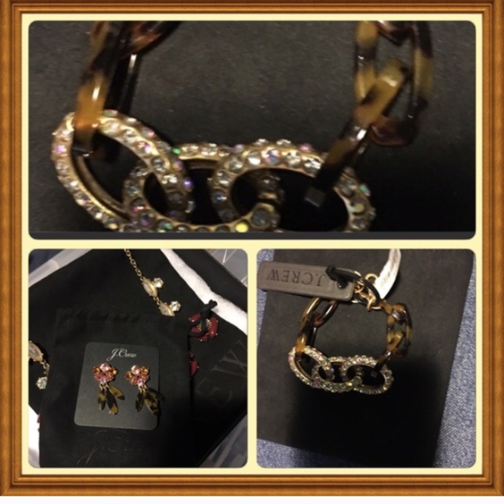 J.Crew tortoise shell links with crystals and gold bracelet.