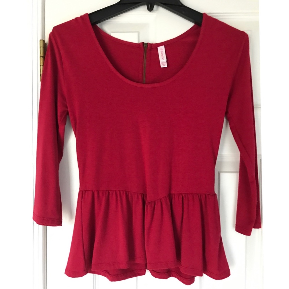 Short Sleeve Red Peplum Shirt (Juniors)