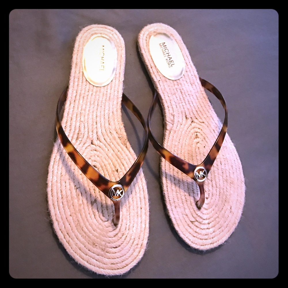 Michael Kors Tortoise Cork Flip Flops
