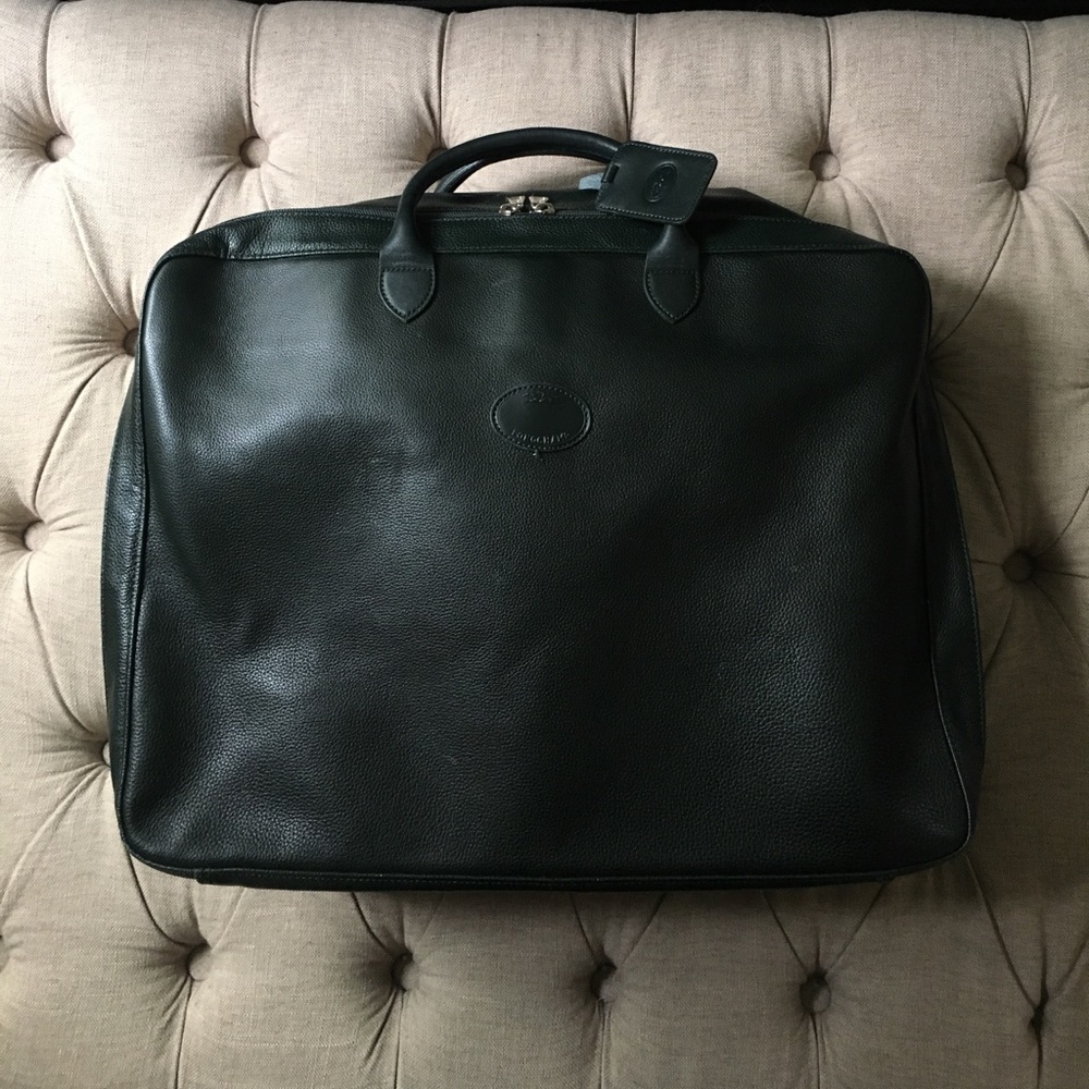 Longchamp Le Foulonné Green Leather Suitcase