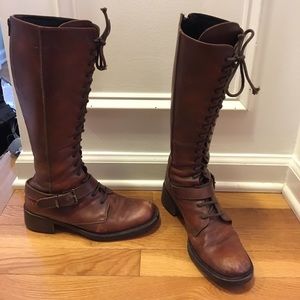 Brown Leather Laceup Riding Boots -Distressed