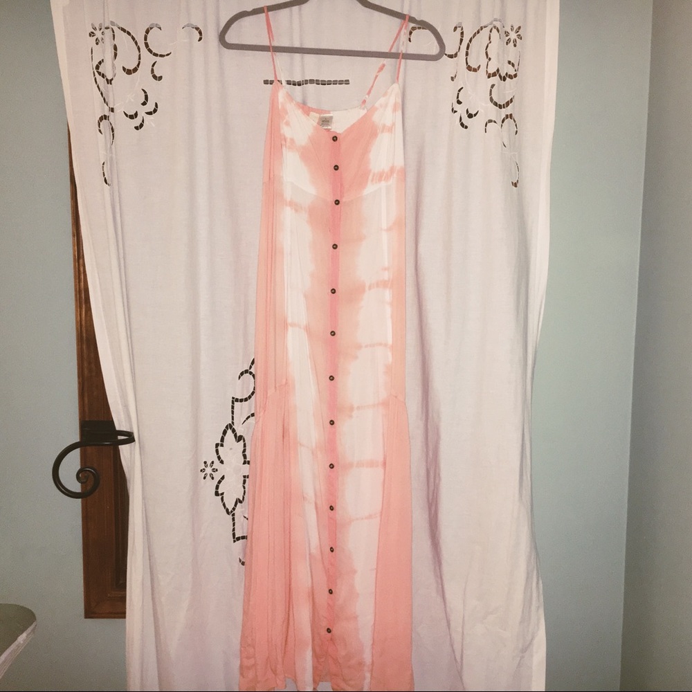 Coral & White Tie Dye Maxi Dress
