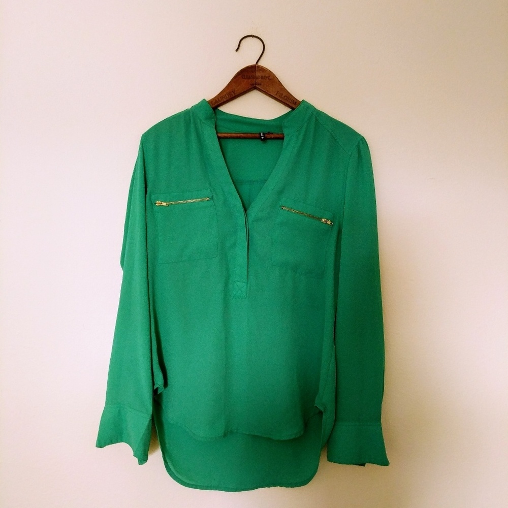 Long sleeve green tunic business casual shirt