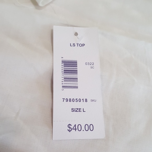 NWT "Indigo" Pretty White Blouse. Size Large. - Picture 7 of 8