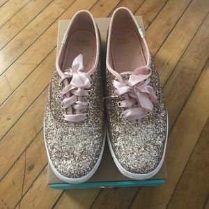 Kate Spade x Keds rose gold glitter sneakers