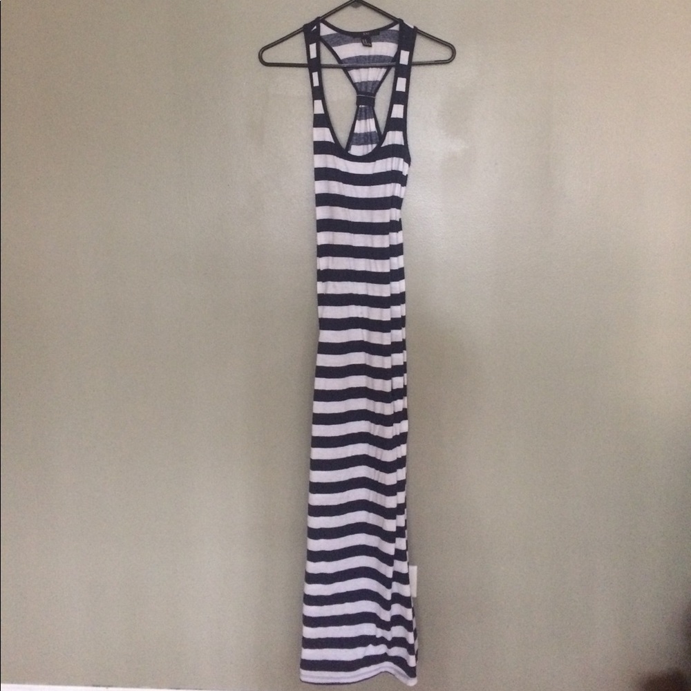 White and blue striped maxi dress