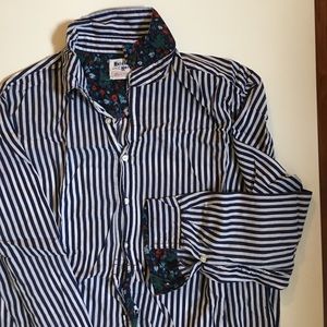 Floral and navy strip button down