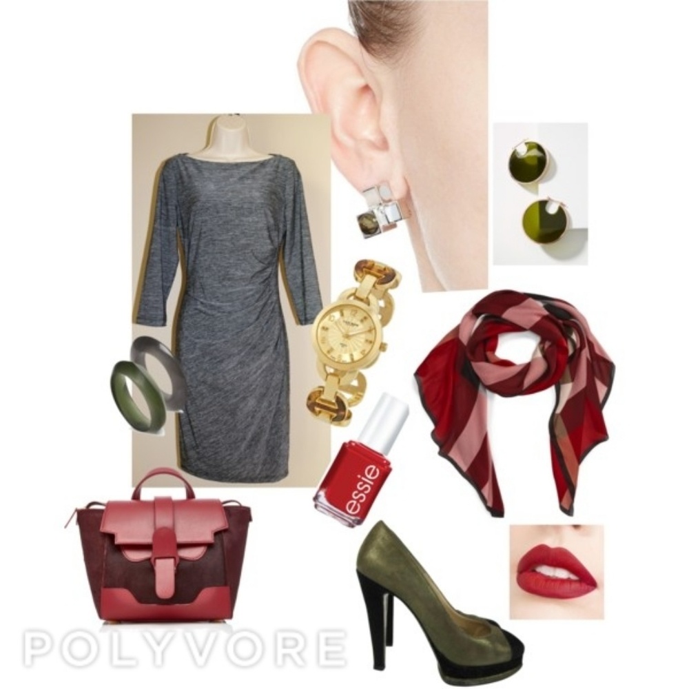 CHAPS Pleated Sheath Grey Dress