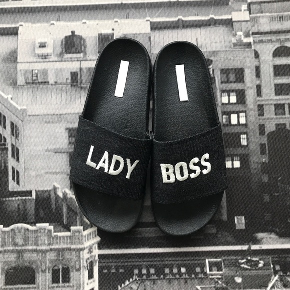 Black Denim Lady Boss Slides - Picture 2 of 4