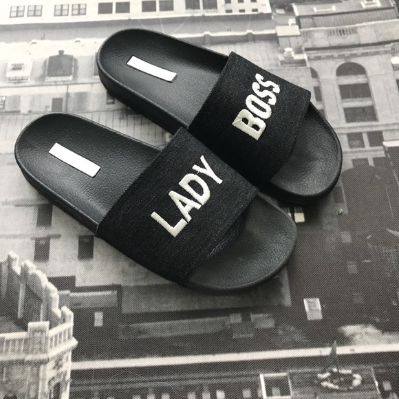 Black Denim Lady Boss Slides - Picture 3 of 4