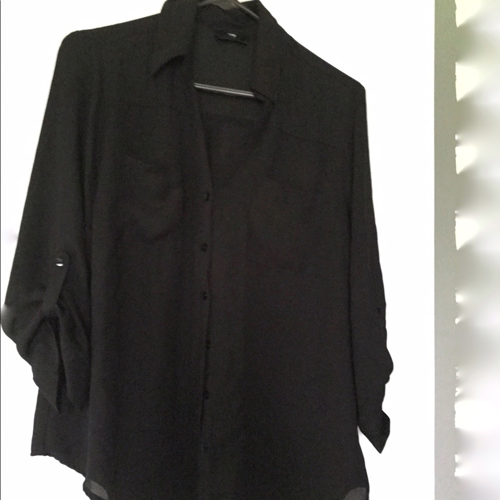 Gently used black sheer IZ Byer blouse
