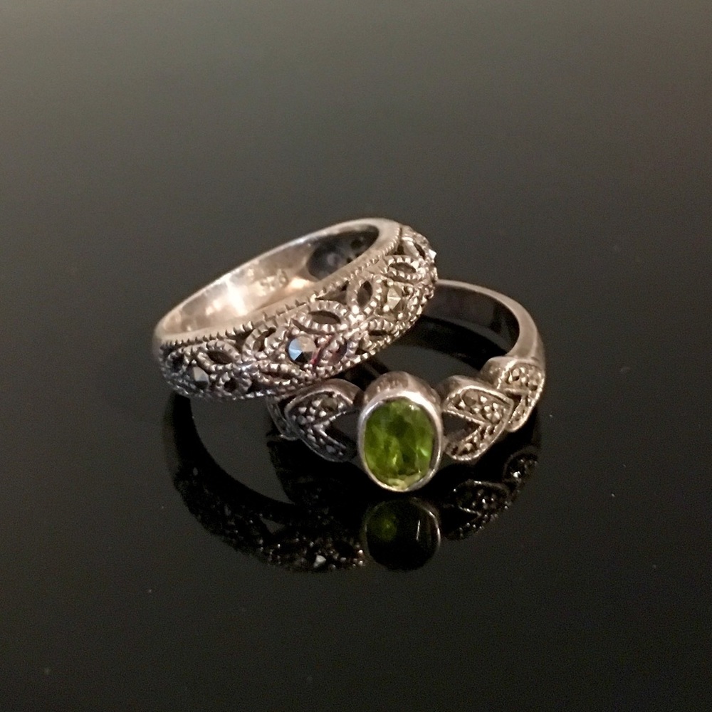 Set of Vintage Sterling Silver Marcasite Rings