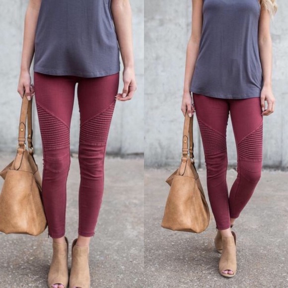 Pants - ❗️LAST ONE❗️Burgundy Moto Jeggings
