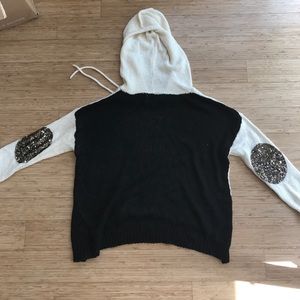 Black/Beige Hooded Sweater w/ sequin detail Size S