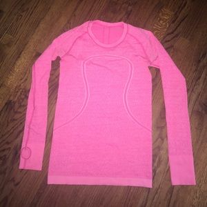 Hot pink Lululemon long sleeve workout shirt!